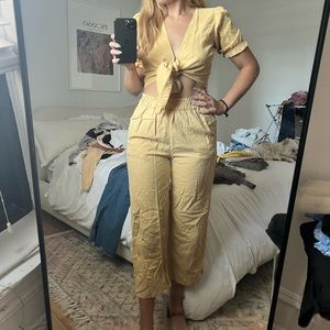 Yellow Linen Blend Cropped Pant
